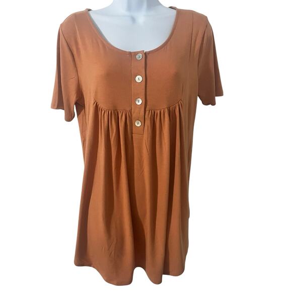 NWT Zenana Butter Orange Button-Front Tee SZ Large Fall-Ready - Picture 1 of 6